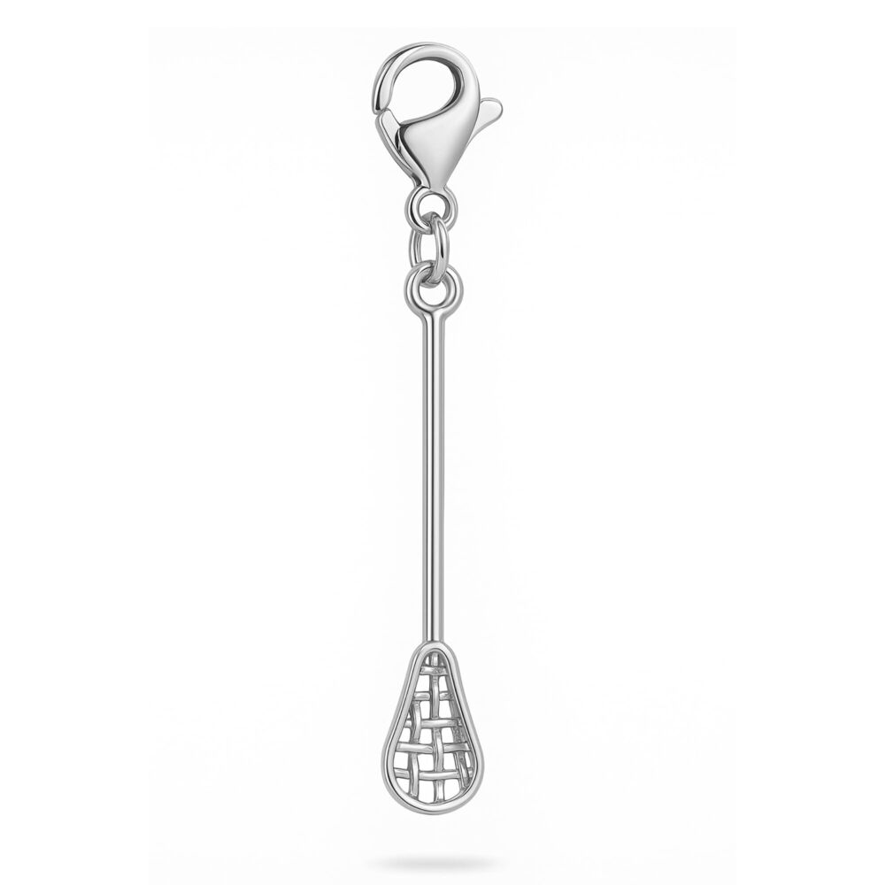 8436 Lacrosse Clip-On Charm – Silver Stick Pendant with Lobster Clasp